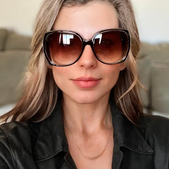 Oversized Square Jackie O Cat Eye Hybrid Butterfly Fashion Sunglasses - Picture 3 of 6